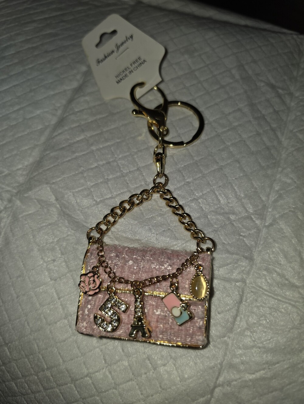 Women Accessories Pink Gold Bag Charm Keychain